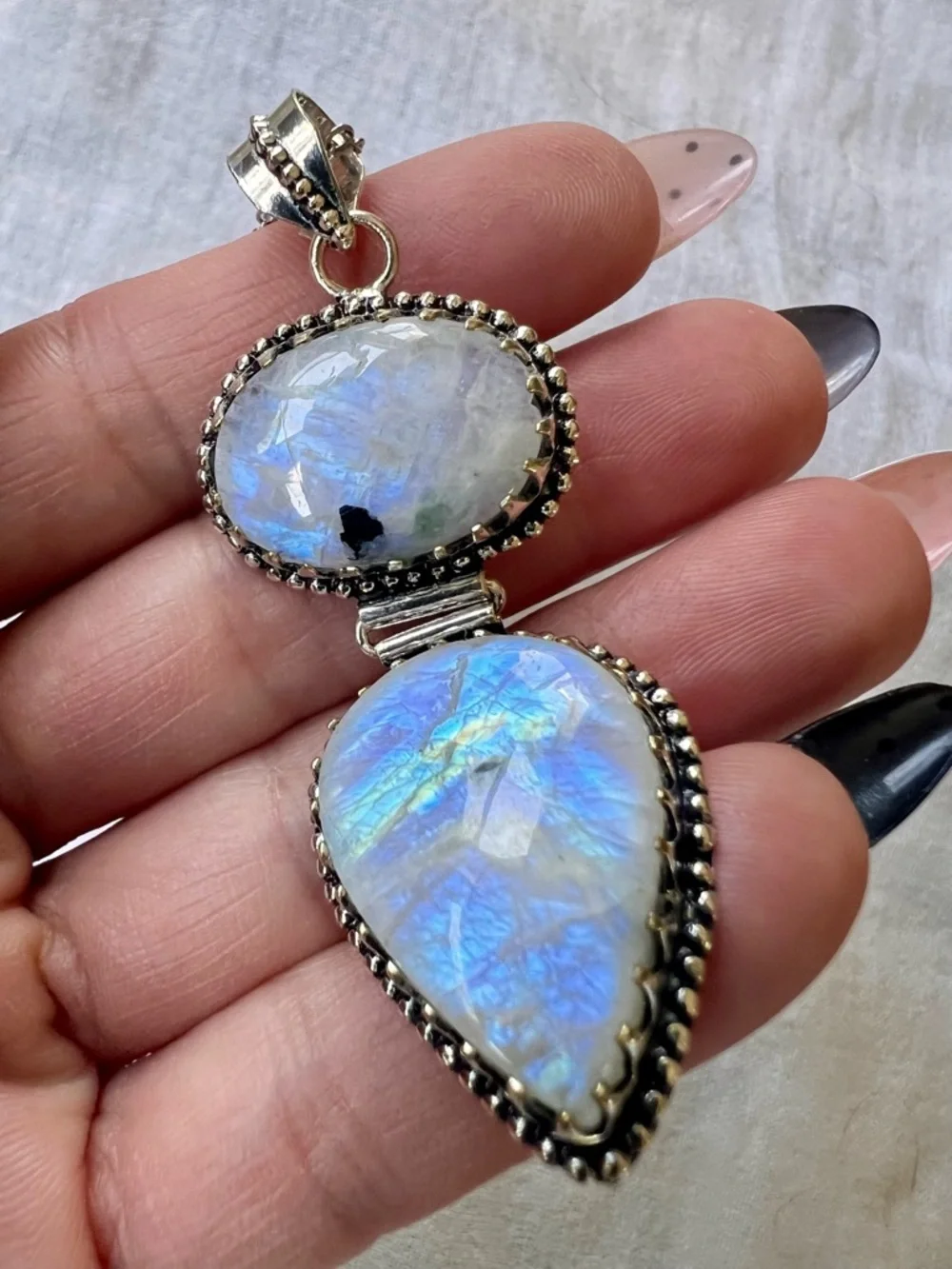 925 OMG OMG! Insane Flash Rainbow Moonstone Pendant Necklace - Picture 1 of 11